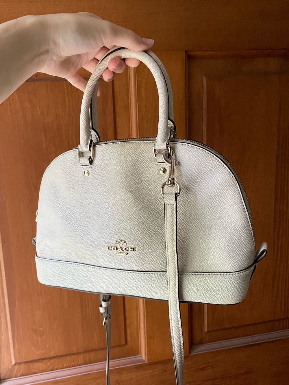🥥white crossgrain leather Coach Mini Sierra Dome Satchel🥥